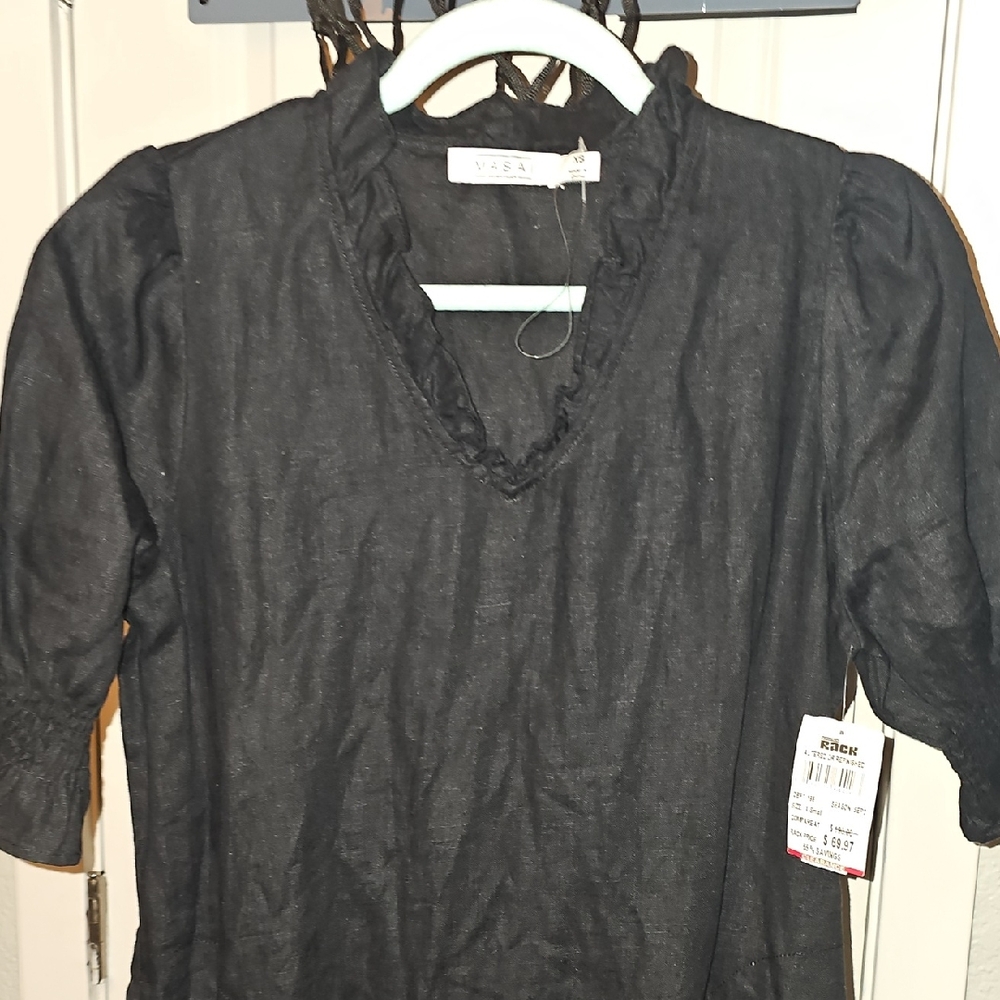 Black V-Neck Ruffle Top